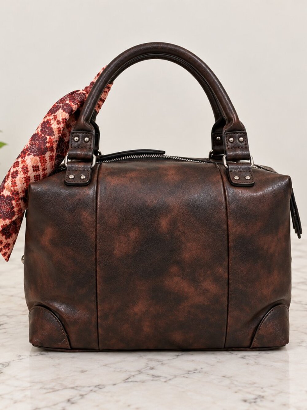 Madden NYC Brown Distressed Satchel Bag w/ Charms - Picture 4 of 7